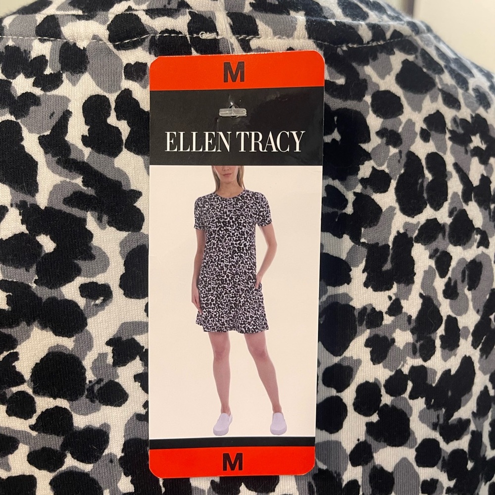Ellen Tracy Black and White Leopard Print Dress Crew Neck Short Sleeve - Picture 7 of 7